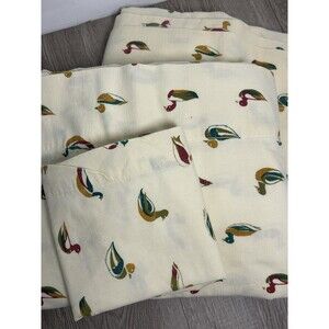 Vintage Twin Flannel Flat Sheets X2 & Pillowcase Ducks Cabin Lodge Lake Decor
